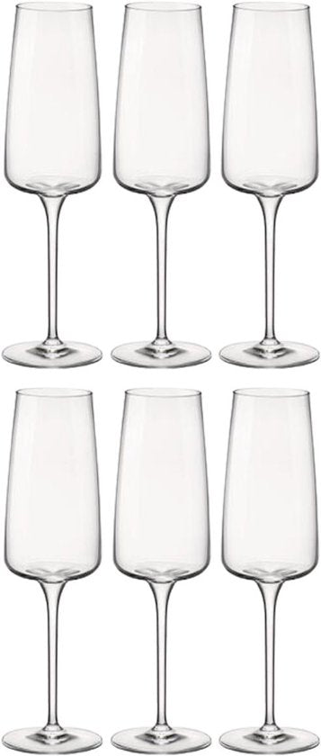 ​Bormioli Rocco Champagneglazen Nexo - 240 ml - Set van 6 Flûtes / Mousserende Wijnglazen - Kristalhelder Glaswerk - Duurzaam & Vaatwasserbestendig voor Champagne, Prosecco en Cava​
