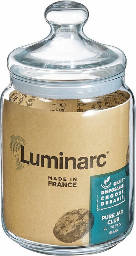 Luminarc Club Snoeppot - Glazen Voorraadpot met glazen deksel - Afsluitbaar - 2 liter