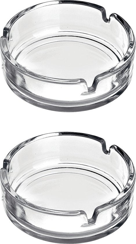 Asbak - 2x - transparant - 11 cm - glas - rond - binnen en buiten gebruik