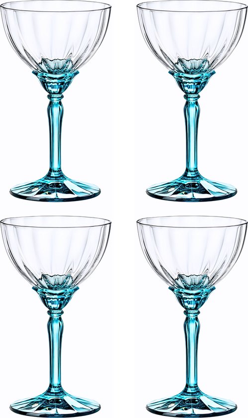 Bormioli Rocco Florian Champagneglazen - Luxe Cocktail glazen - 4 stuks - 24 cl - Blauwe stam - Bundel - Blauw - Pornstar Martini