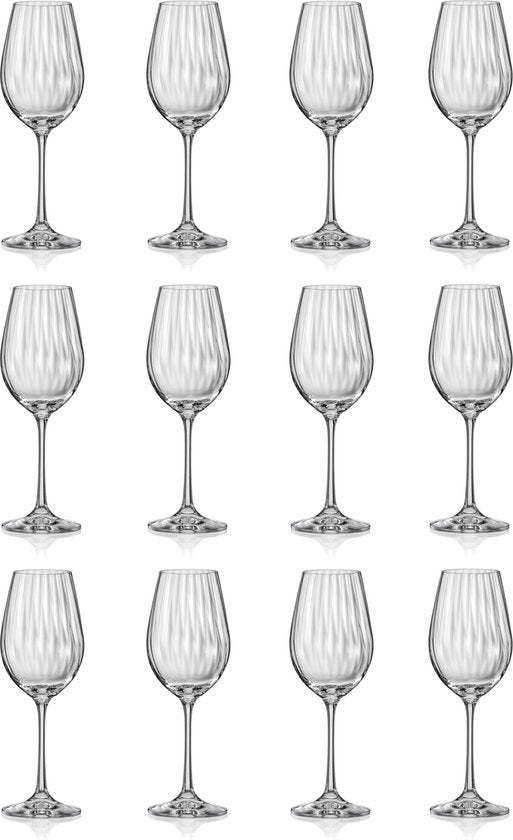 F2D Optic Luxe Wijnglas - Elegante Kristalglas Glazen - 35 cl - Set van 12 - Ideaal voor Rode & Witte Wijn