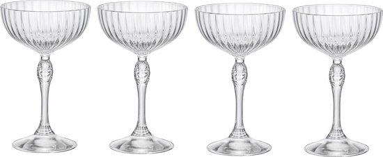 ​Bormioli Rocco Cocktailglazen America 20's - 220 ml - Set van 4 Vintage Cocktailglazen - Kristalhelder Glaswerk - Duurzaam & Vaatwasserbestendig voor Cocktails en Mixdranken​