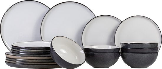 Cosy & Trendy Serviesset Ciel - Wit - 18-delig / 6 personen - 6 dinerborden, 6 ontbijtborden en 6 kommen