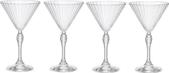 ​Bormioli Rocco Martini Glazen America 20's - 240 ml - Set van 4 Cocktailglazen / Martiniglazen - Vintage Jaren '20 Design - Kristalhelder Glaswerk - Duurzaam & Vaatwasserbestendig voor Martini's en Cocktails​