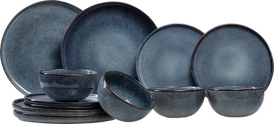 Ona Serviesset Duna Blue - 12-delig / 4 personen - 4 dinerborden, 4 ontbijtborden en 4 kommen