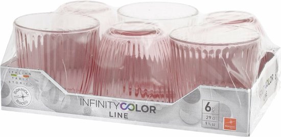 Bormioli Rocco Glazen Infinity Color - waterglazen 6 stuks 290ml roze