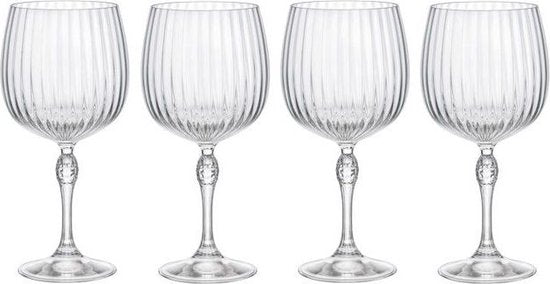 ​Bormioli Rocco Gin Tonic Glazen America 20's - 740 ml - Set van 4 Copa Glazen / Cocktailglazen - Vintage Jaren '20 Design - Kristalhelder Glaswerk - Duurzaam & Vaatwasserbestendig voor Gin-Tonics en Cocktails​