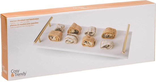 Cosy&Trendy marmeren dienblad met gouden handvaten - 40 x 14 cm