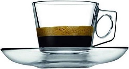 Pasabahce Barista – Kleine Espresso kopjes + Schoteltjes – 80 ml – Set van 6
