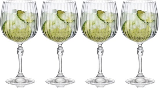 ​Bormioli Rocco Gin Tonic Glazen America 20's - 740 ml - Set van 4 Copa Glazen / Cocktailglazen - Vintage Jaren '20 Design - Kristalhelder Glaswerk - Duurzaam & Vaatwasserbestendig voor Gin-Tonics en Cocktails​