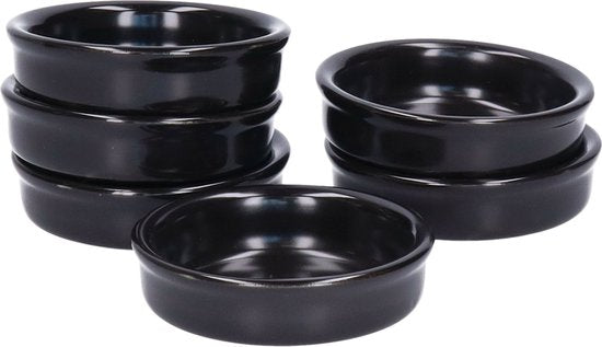 Cosy and Trendy Mini tapas schaaltjes - 6x - bakjes - zwart - 7,5 cm - aardewerk saus schaaltjes
