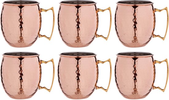 6 x Moscow Mule Beker - verkoperd roestvrij staal - 50 cl per beker