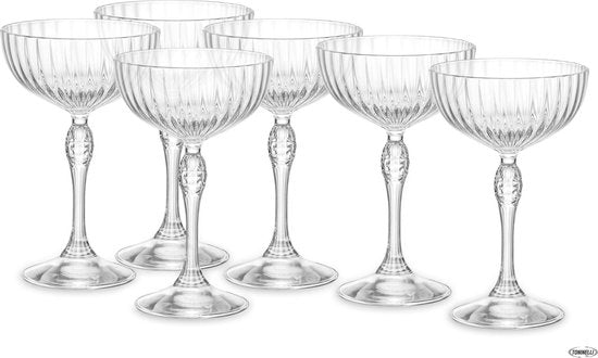 Bormioli Rocco America's Cocktail Martini glazen - 22 cl - 6 stuks - Champagneglazen - Coupe - Kristalglas - Vaatwasserbestendig