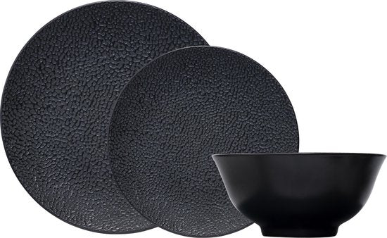 Cosy & Trendy Serviesset Candy Black - 18-delig / 6 personen - 6 dinerborden, 6 ontbijtborden en 6 kommen