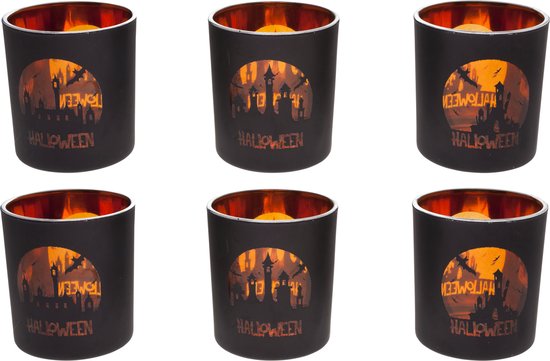 Cosy @ Home Theelichth Halloween 6 Types Zw Oranje Glas