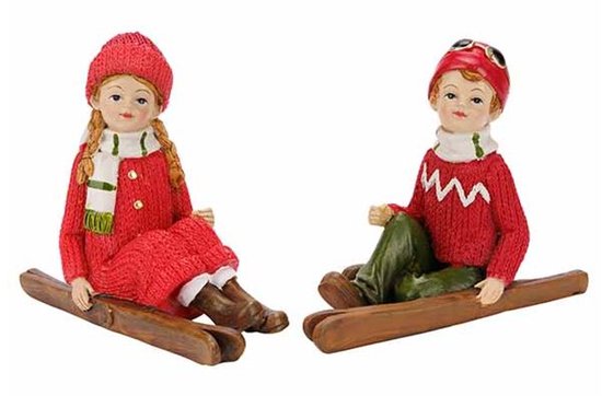 Skier 2ass Rood 12x5xh9cm Polyresin