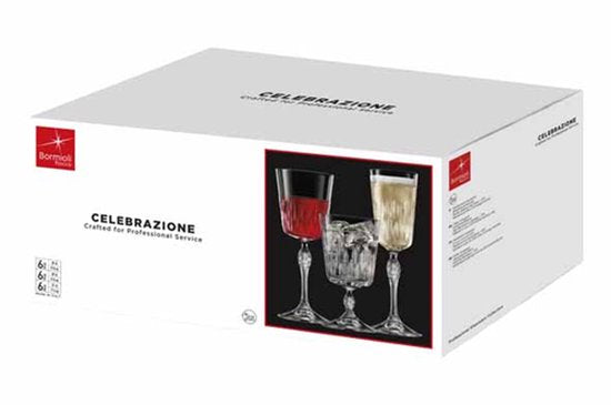 Bormioli Rocco Celebrazione Glazenset – 18-delig – 6 Wijnglazen 29 cl, 6 Voetglazen 29 cl & 6 Champagneglazen 21 cl
