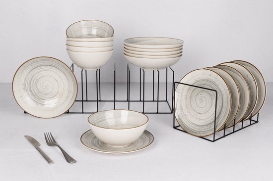 Cosy & Trendy Serviesset Sintra Dusty Blue - 16-delig / 4 Personen - Steengoed - Vaatwasmachinebestendig - Modern Design - Ideaal voor Diner en Feesten