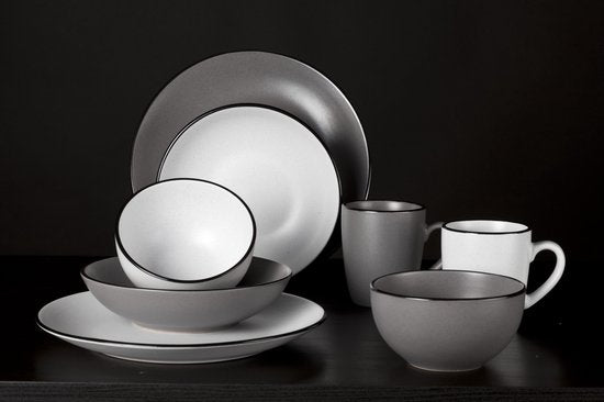 Speckle Grey plat bord 27cm met zwarte boord Set van 6