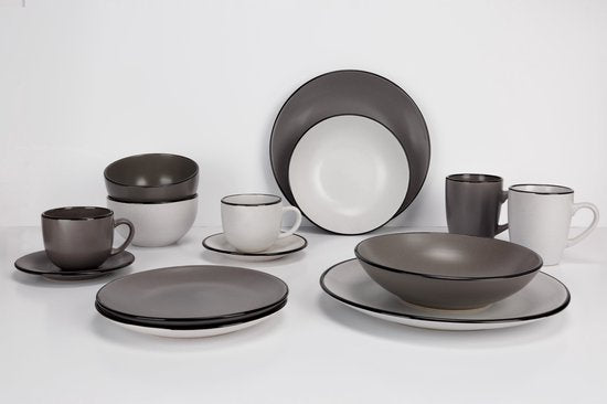 Speckle Grey plat bord 27cm met zwarte boord Set van 6