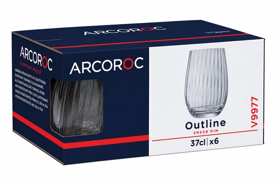 Arcoroc Outline Longdrinkglazen – 37 cl – Set van 6 – Ø8,1 x H11,5 cm – Voor Water, Frisdrank & Cocktails