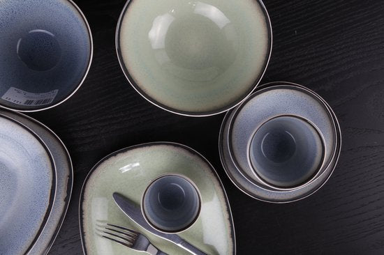 Cosy & Trendy Serviesset Fez - Groen - 12-delig / 4 personen - 4 dinerborden, 4 ontbijtborden en 4 diepe borden