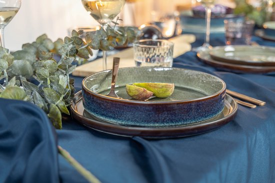 Cosy & Trendy Serviesset Quintana Green – 18-delig / 6 Personen – Bevat 6 Dinerborden, 6 Diepe Borden en 6 Ontbijtborden – Groene aardewerk met unieke textuur – Vaatwasser- en Magnetronbestendig – Stapelbaar