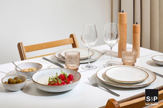 Salt & Pepper Serviesset Artisan Wit 12-delig - Servies Set 4 Personen - Modern Design Aardewerk - Vaatwasser- & Magnetronbestendig