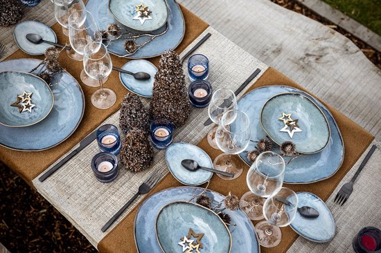 Cosy & Trendy Serviesset Aicha Blue - 12-delig / 4 personen - 4 dinerborden, 4 ontbijtborden en 4 diepe borden