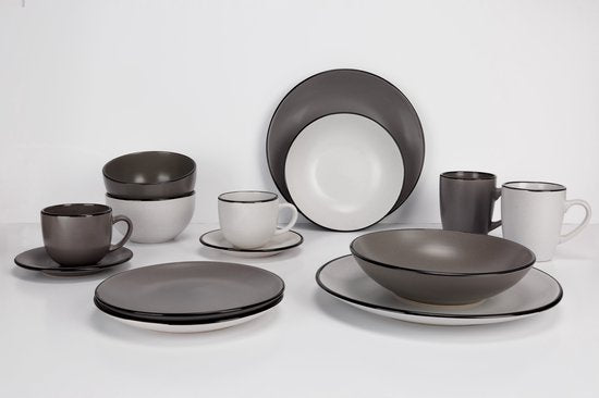 Cosy & Trendy Serviesset Speckle – Grijs – 18-delig / 6 Personen – Bevat 6 Dinerborden, 6 Diepe Borden en 6 Ontbijtborden – Grijs aardewerk met speckle effect – Vaatwasser- en Magnetronbestendig – Stapelbaar