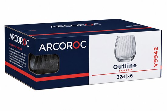 Arcoroc Outline Tumbler Drinkglazen – 32 cl – Set van 6 – Ø8,6 x H8,7 cm – Voor Water, Whisky & Cocktails