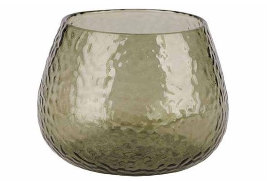 Theelichthouder Hammered Groen 10x10xh7, 5cm Glas