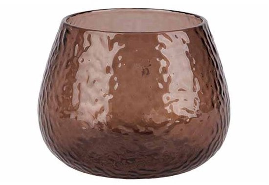 Theelichthouder Hammered Bruin 10x10xh7, 5cm Glas