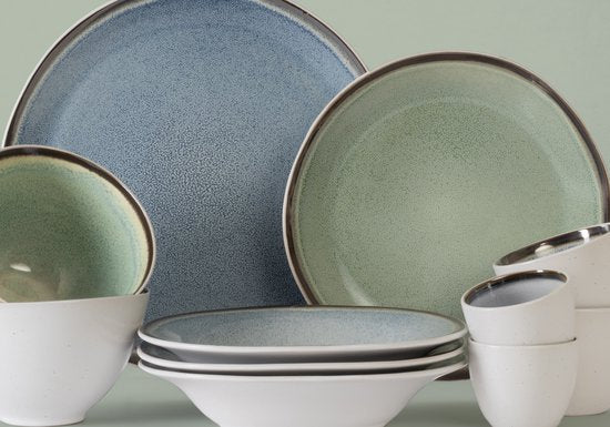 Cosy & Trendy Serviesset Fez - Groen - 12-delig / 4 personen - 4 dinerborden, 4 ontbijtborden en 4 diepe borden