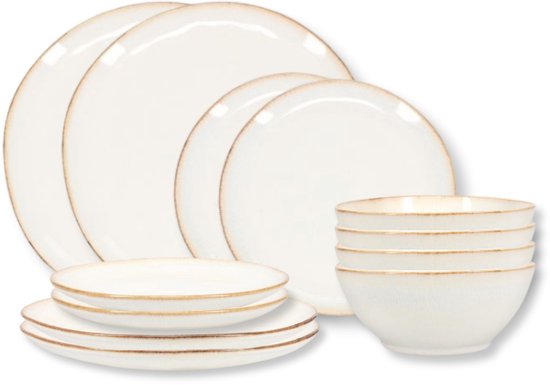 Salt & Pepper Serviesset Artisan Wit 12-delig - Servies Set 4 Personen - Modern Design Aardewerk - Vaatwasser- & Magnetronbestendig
