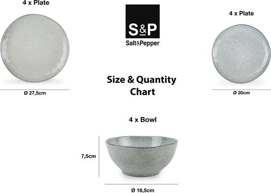 Salt & Pepper Serviesset Artisan Green - 12-delig / 4 personen - 4 dinerborden, 4 ontbijtborden en 4 kommen
