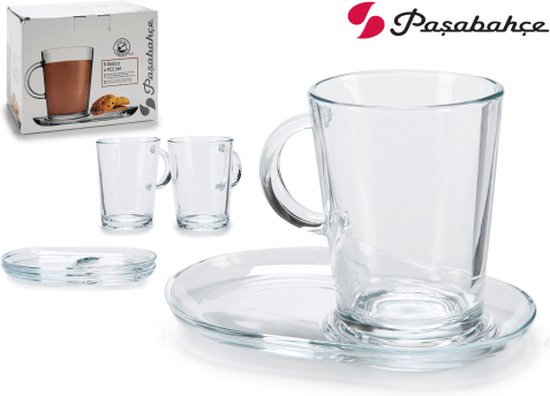 Pasabahce Tribeca Theeglas met schotel 400 ml - Gehard glas - 2 stukst