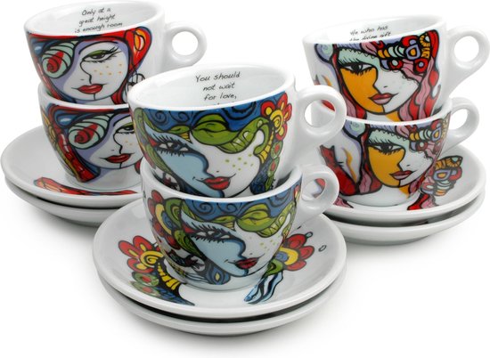 Josien Broeren - Kop&schotel - 19 cl - Porselein - 6 stuks - Koffiekoppen - Schotels