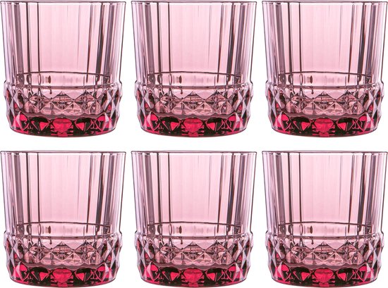 GLAMOMAX'S Choice - Lila Rose Retro Waterglazen '20s - Lila Rose - 37 cl - 6 stuks - Drinkglazen - Vaatwasserbestendig - Vintage look