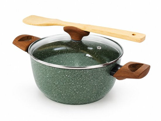 TVS Natura Kookpan Inductie Ø20 cm – Keramische Kookpan met Glazen Deksel – PFAS-vrij – 100% Gerecycled Aluminium – Stay-Cool Grepen – Made in Italy