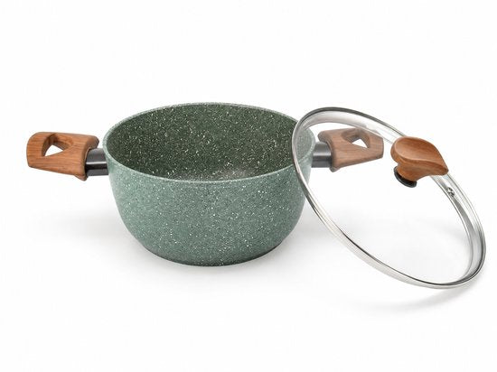 TVS Natura Kookpan Inductie Ø20 cm – Keramische Kookpan met Glazen Deksel – PFAS-vrij – 100% Gerecycled Aluminium – Stay-Cool Grepen – Made in Italy