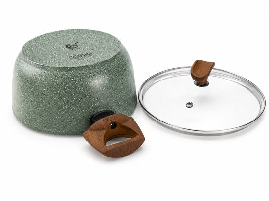 TVS Natura Kookpan Inductie Ø20 cm – Keramische Kookpan met Glazen Deksel – PFAS-vrij – 100% Gerecycled Aluminium – Stay-Cool Grepen – Made in Italy