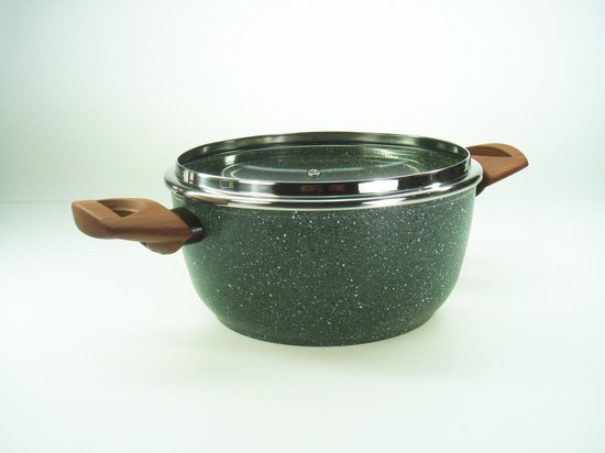 TVS Natura Kookpan Inductie Ø20 cm – Keramische Kookpan met Glazen Deksel – PFAS-vrij – 100% Gerecycled Aluminium – Stay-Cool Grepen – Made in Italy