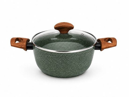 TVS Natura Kookpan Inductie Ø20 cm – Keramische Kookpan met Glazen Deksel – PFAS-vrij – 100% Gerecycled Aluminium – Stay-Cool Grepen – Made in Italy