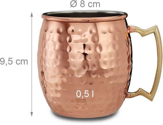 6 x Moscow Mule Beker - verkoperd roestvrij staal - 50 cl per beker