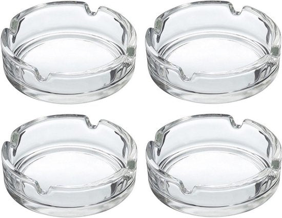 Asbak - 4x - transparant - D10 cm - glas - doorzichtige rookasbak - Tabaksbenodigdheid - rookgerei