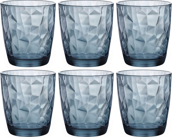 Bormioli Rocco Diamond waterglas - Blauw - 30 cl - Set-6