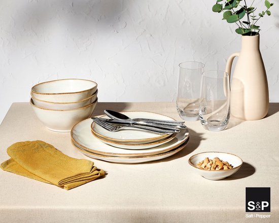 Salt & Pepper Serviesset Artisan Wit 12-delig - Servies Set 4 Personen - Modern Design Aardewerk - Vaatwasser- & Magnetronbestendig