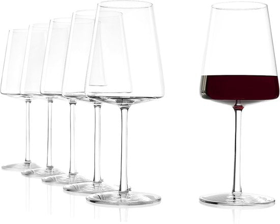 Rode Wijnglazen Power Set van 6, 520ml – Premium Wijnglazen voor Krachtige Wijnen – Moderne Wijnglazen met Hoekig Ontwerp – Vaatwasser- & Schokbestendig