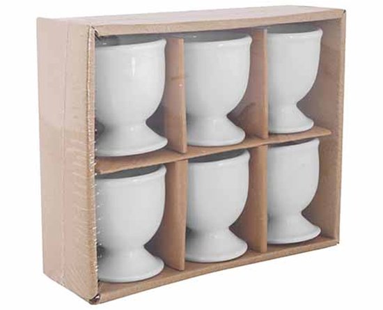 Cosy & Trendy Eierdopje - set van 6x stuks - porselein - wit - 5 x 6 cm - ontbijt - Pasen - gekookte eitjes houder